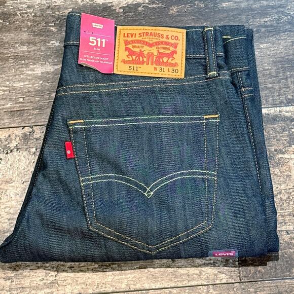 Levis 511 Jeans Mens 31x30 Blue Denim Slim Fit Stretch 2-Way Comfort Mid Rise - Picture 1 of 11
